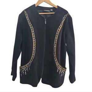 Bob Mackie Art to Wear Embroidered Jacket Women’s 1X Black Gold Statement Jacket